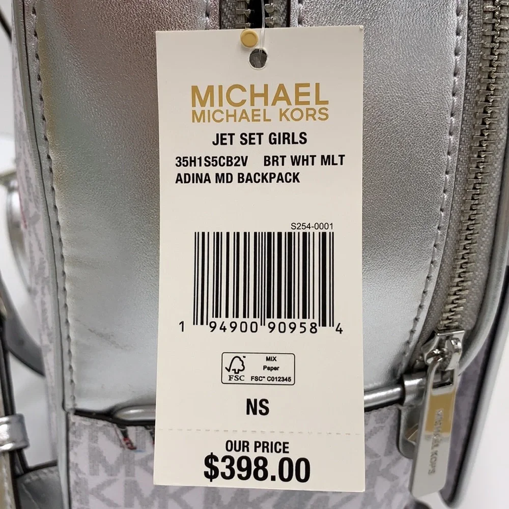 Michael Kors Jet Set Girls Adina Medium Backpack MK Bright White Silver … - Picture 16 of 16